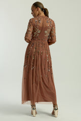 Annelise Bronze Floral Embellished Midaxi Dress