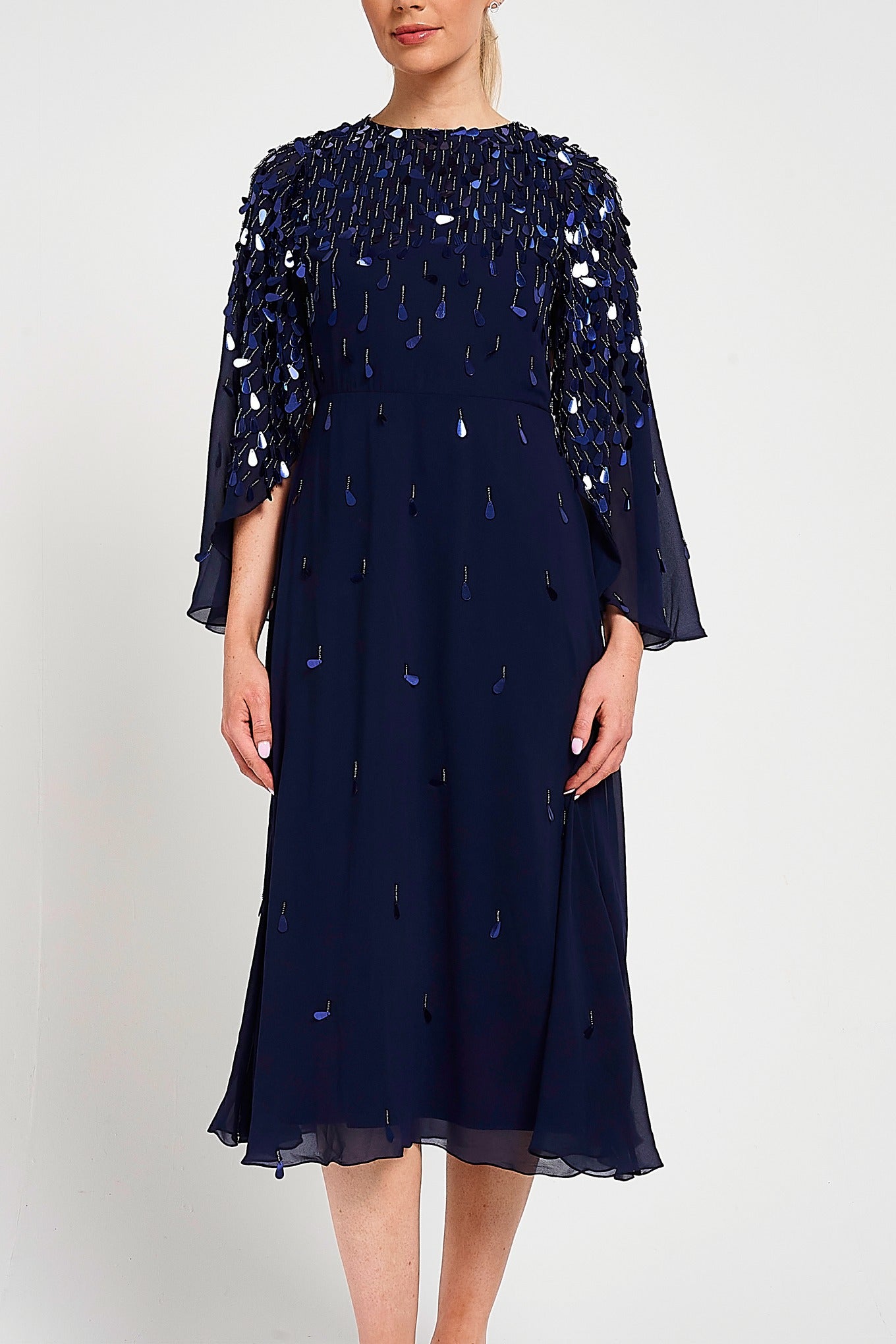 Annette Navy Embellished Midi Dress