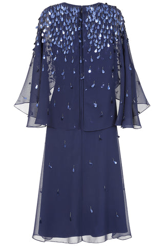 Annette Navy Embellished Cape Sleeve Midi Dress – Frock and Frill