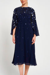 Annette Navy Embellished Midi Dress