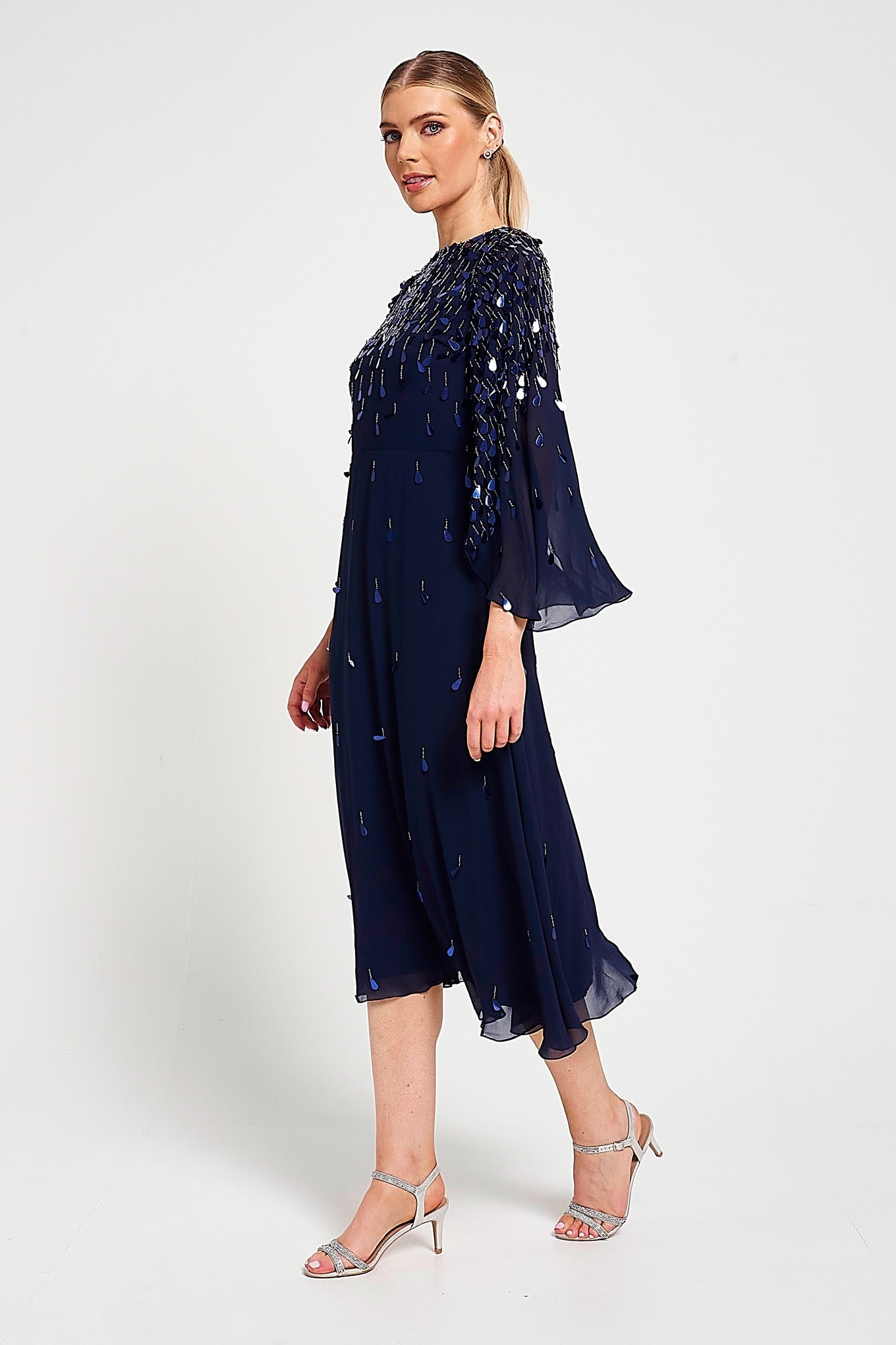 Annette Navy Embellished Midi Dress