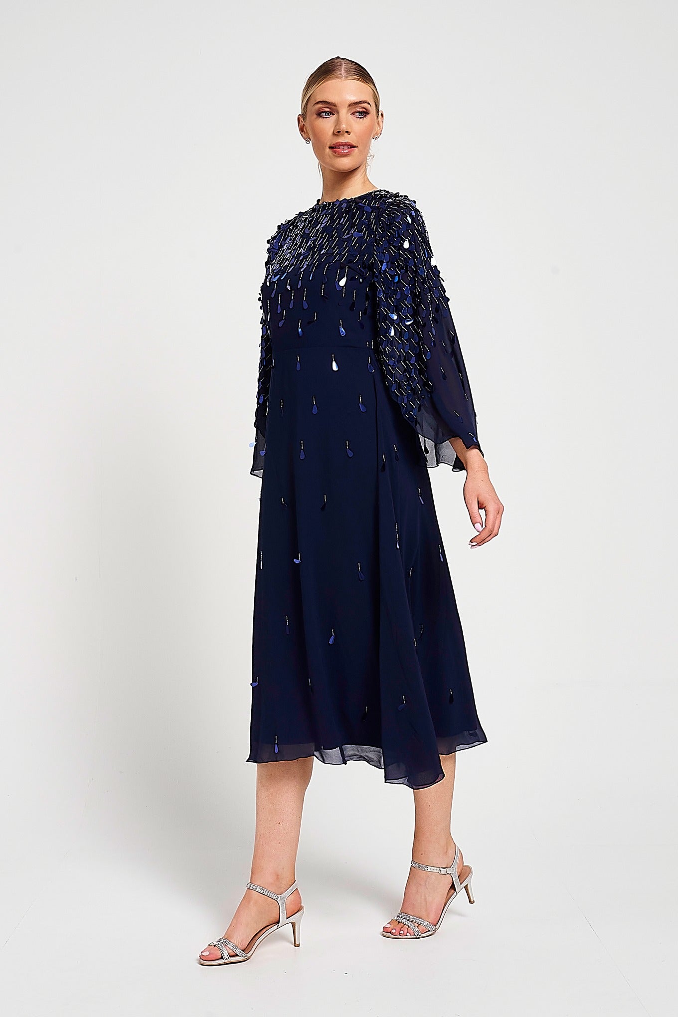 Annette Navy Embellished Midi Dress
