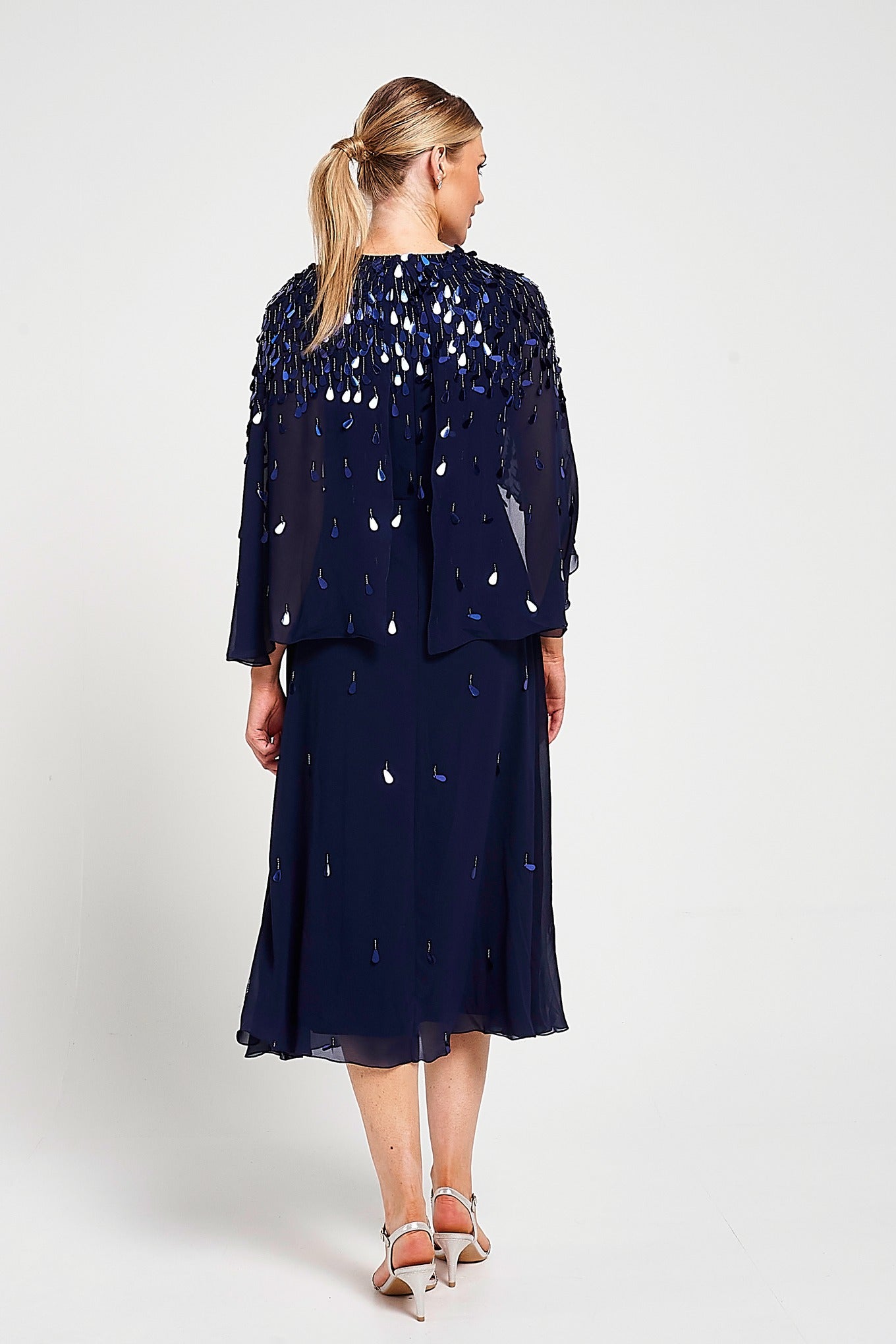 Annette Navy Embellished Midi Dress