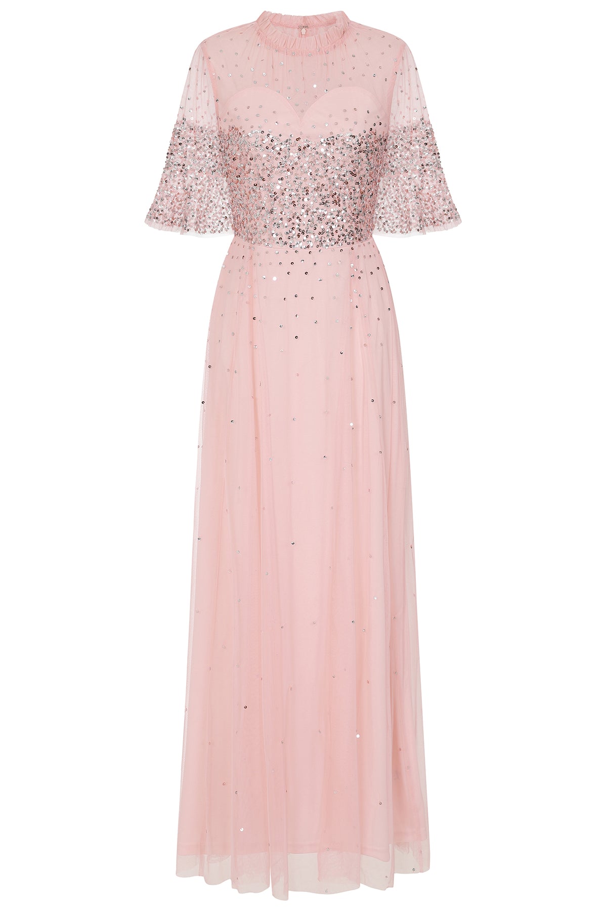 Annie Sequin Maxi Dress with Sweetheart Neckline - Pink