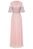Annie Pink Sequin Maxi Dress with Sweetheart Neckline