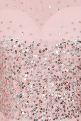 Annie Sequin Maxi Dress with Sweetheart Neckline - Pink