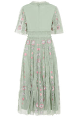 Anthea Green Floral Embroidered Midi Dress