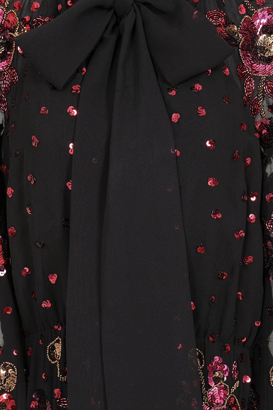 Anya Black Embellished Cape Sleeve Maxi Dress