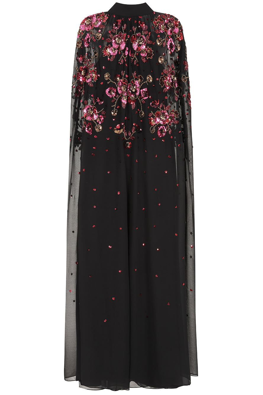 Anya Black Embellished Cape Sleeve Maxi Dress
