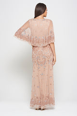 Arabella Blush Embellished Cape Sleeve Maxi Dress