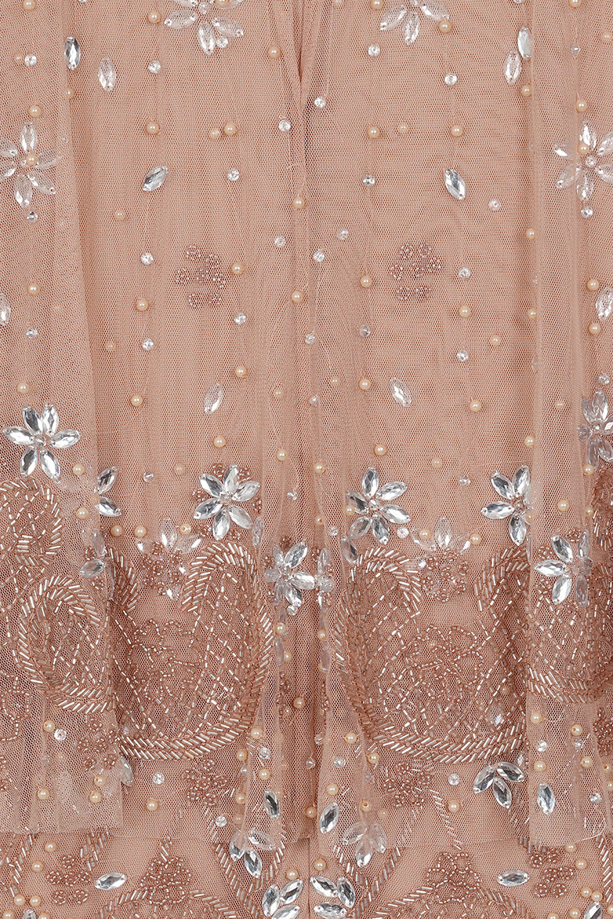 Arabella Blush Embellished Cape Sleeve Maxi Dress