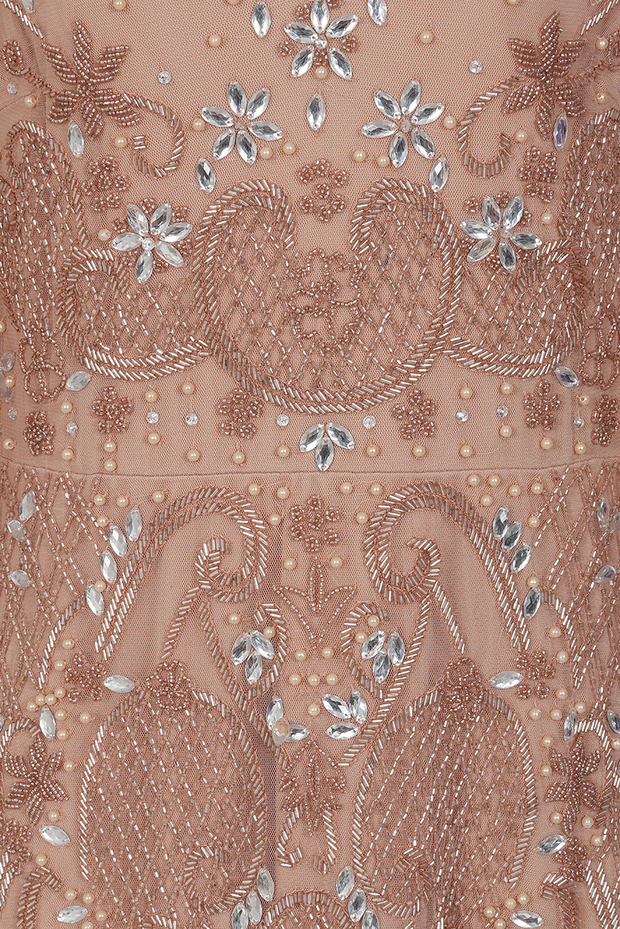 Arabella Blush Embellished Cape Sleeve Maxi Dress
