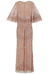 Arabella Blush Embellished Cape Sleeve Maxi Dress