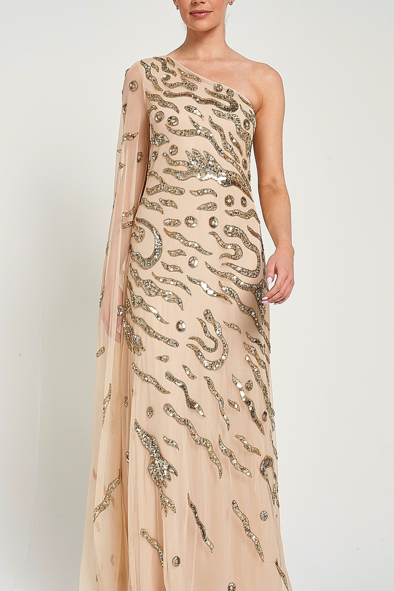 Arlene One Shoulder Cape Sleeve Embellished Maxi Dress Frock and Frill Arlene One Shoulder Cape Sleeve Embellished Maxi Dress Frock and Frill