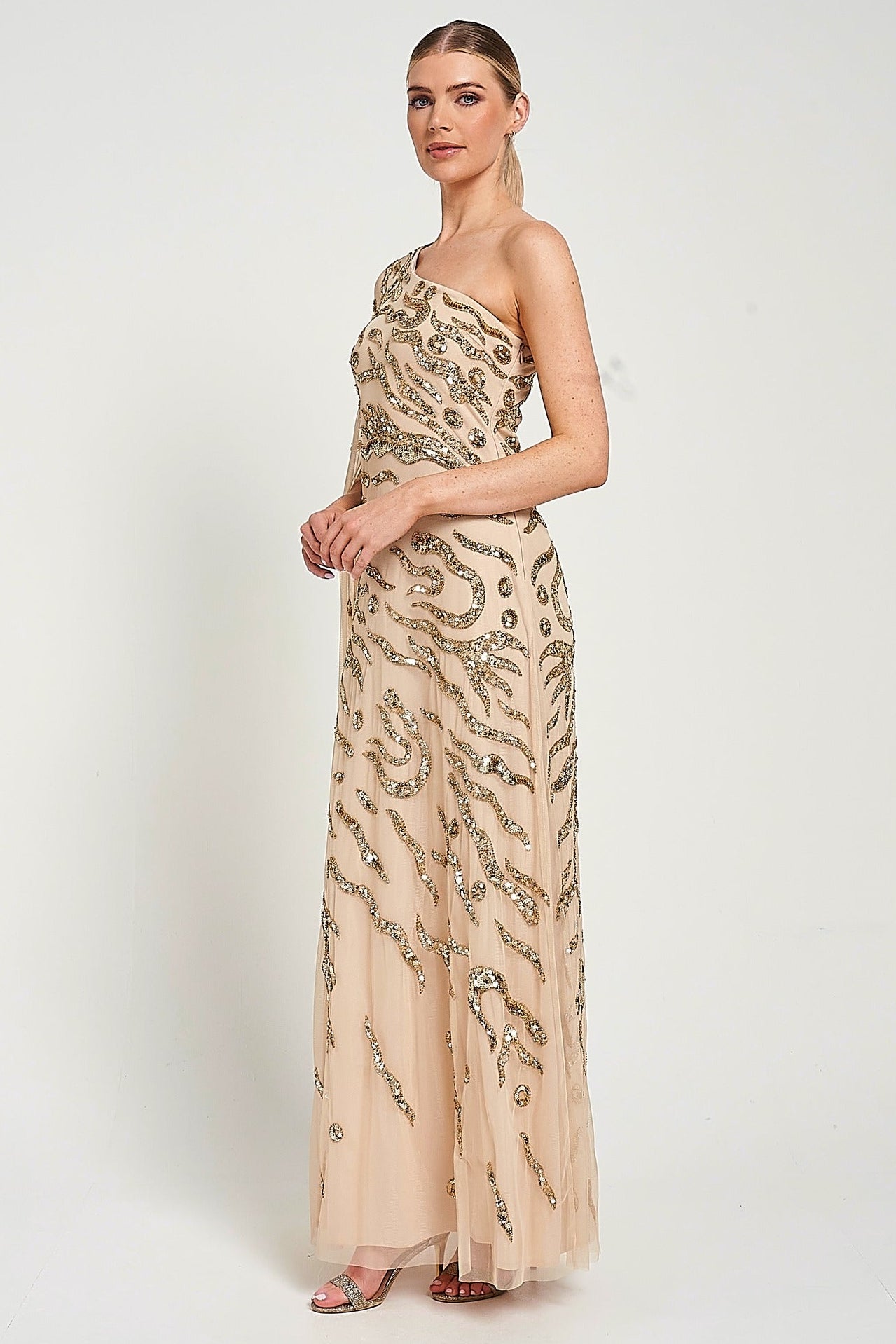 Arlene One Shoulder Cape Sleeve Embellished Maxi Dress Frock and Frill Arlene One Shoulder Cape Sleeve Embellished Maxi Dress Frock and Frill