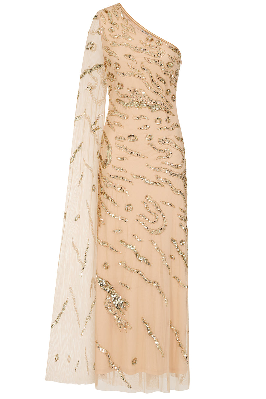 Arlene One Shoulder Cape Sleeve Embellished Maxi Dress Frock and Frill Arlene One Shoulder Cape Sleeve Embellished Maxi Dress Frock and Frill