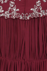 Aruna Burgundy Embellished Cape Sleeve Maxi Dress