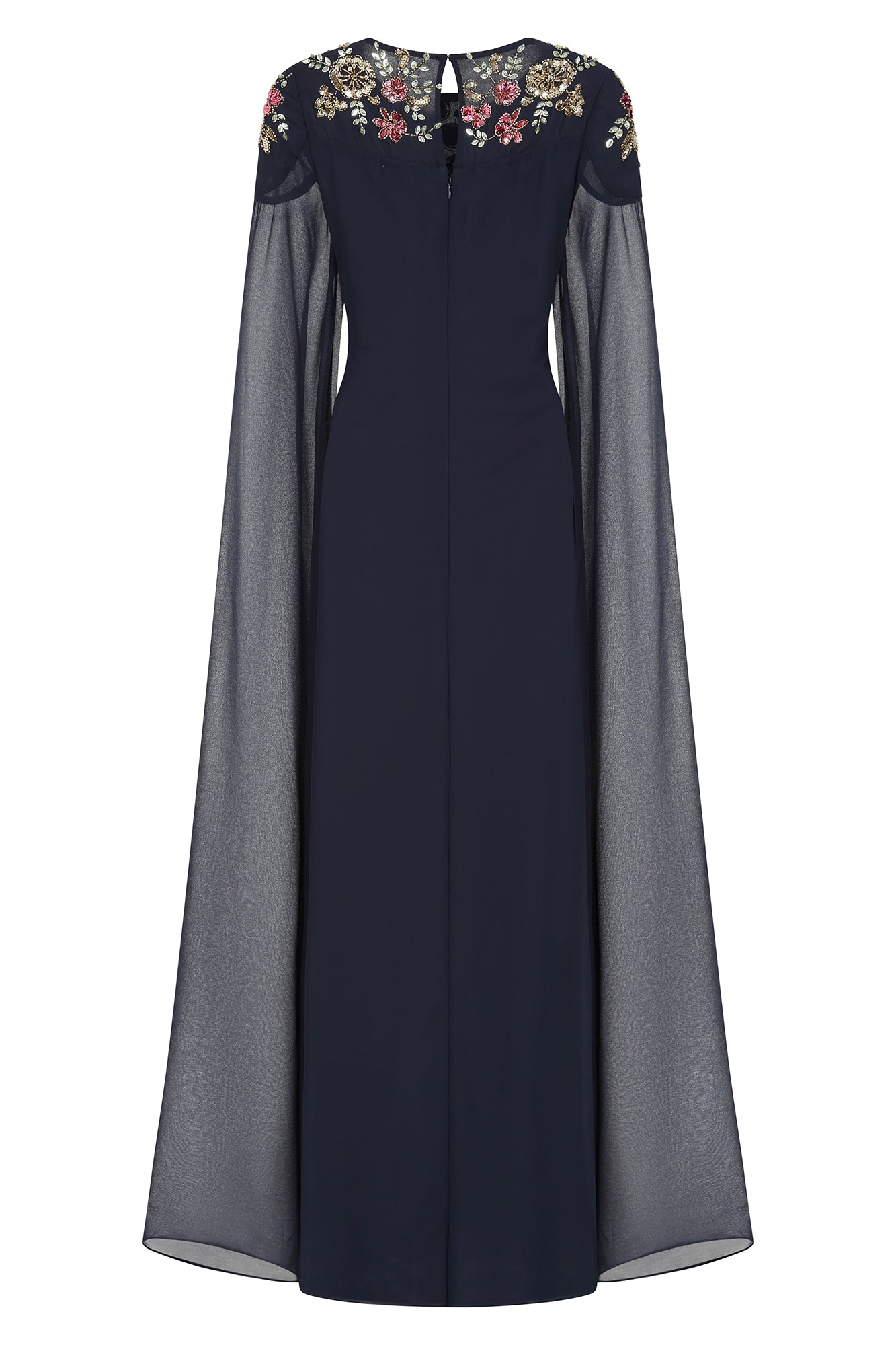 Aster Navy Floral Embellished Cape Sleeve Maxi Dress Frock and Frill Aster Navy Floral Embellished Cape Sleeve Maxi Dress Frock and Frill