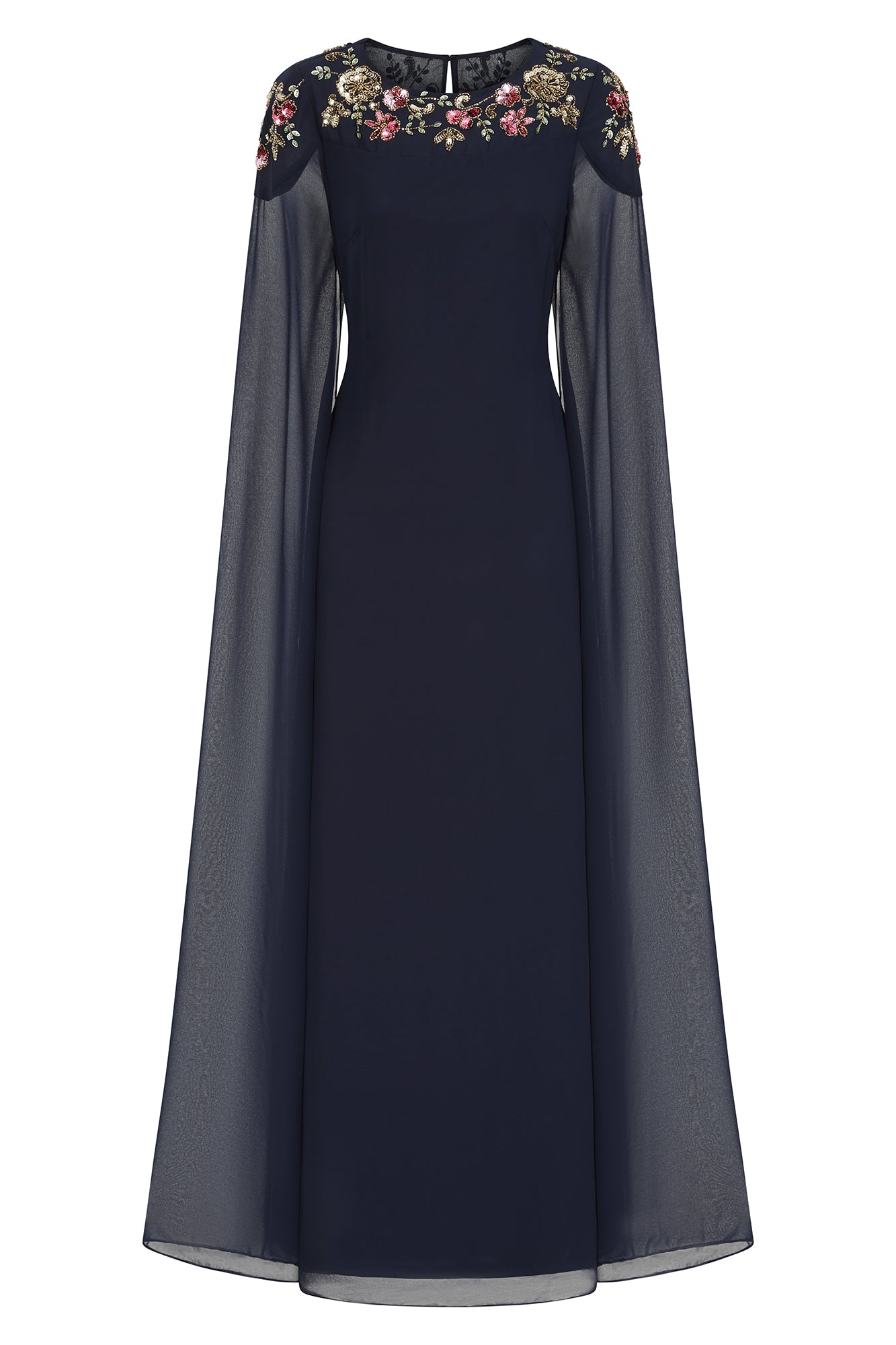 Aster Navy Floral Embellished Cape Sleeve Maxi Dress Frock and Frill Aster Navy Floral Embellished Cape Sleeve Maxi Dress Frock and Frill
