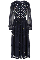 Astor Navy Floral Sequin Midi Dress