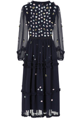 Astor Navy Floral Sequin Midi Dress