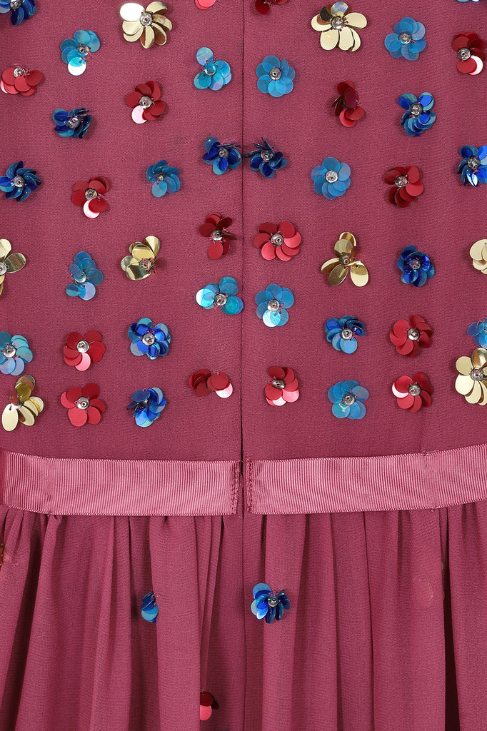 Astor Floral Sequin Midi Dress in Raspberry