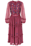 Astor Raspberry Floral Sequin Midi Dress