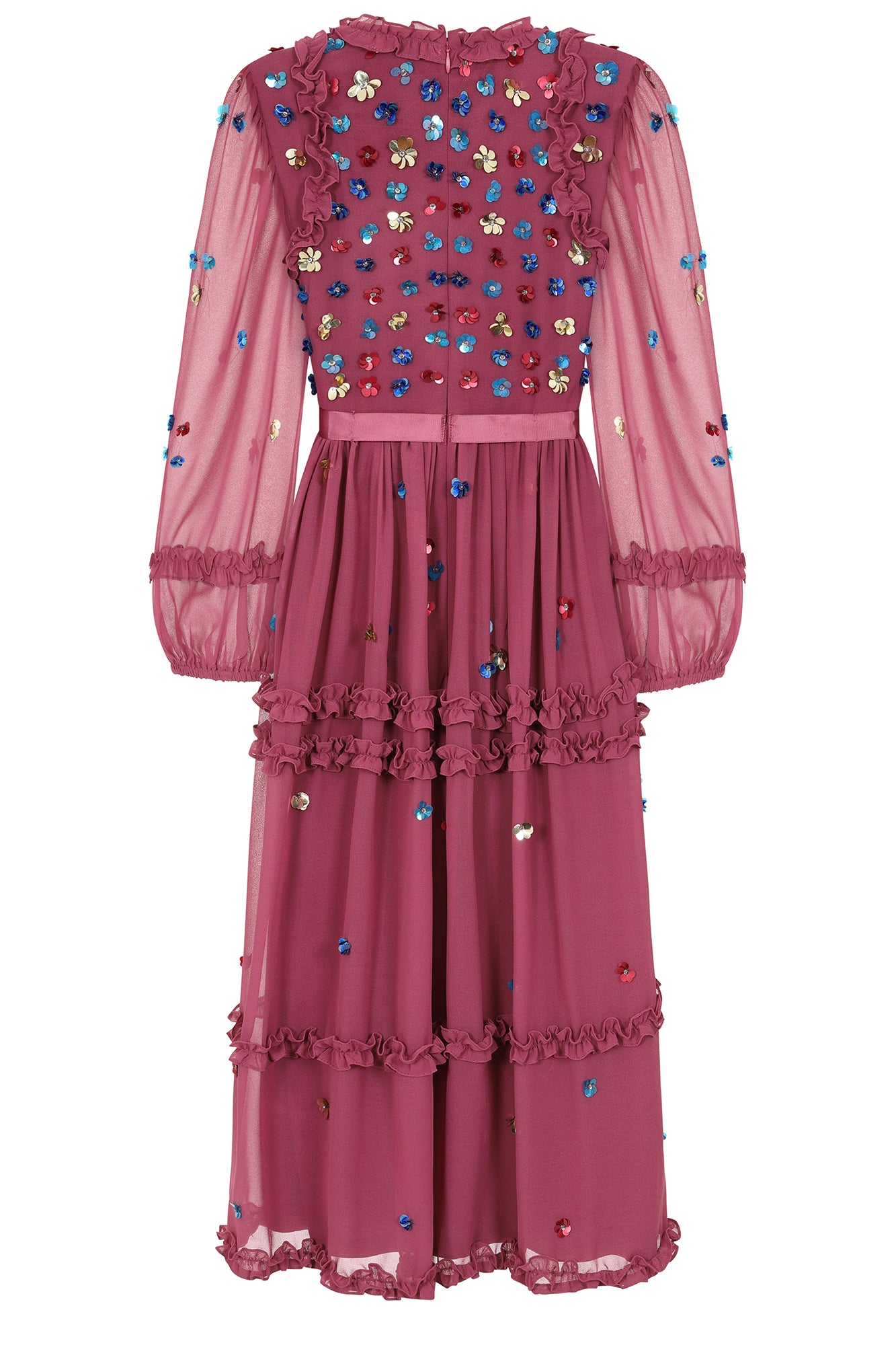 Astor Floral Sequin Midi Dress in Raspberry