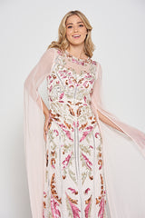 Aurelia Shell Embellished Cape Sleeve Maxi Dress 