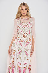 Aurelia Shell Embellished Cape Sleeve Maxi Dress 