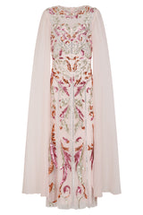 Aurelia Shell Embellished Cape Sleeve Maxi Dress 