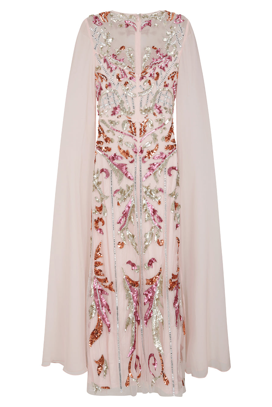 Aurelia Shell Embellished Cape Sleeve Maxi Dress 