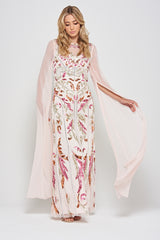 Aurelia Shell Embellished Cape Sleeve Maxi Dress 