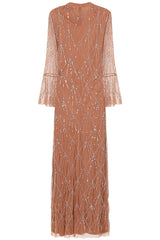 Aurielle Flared Sleeve Sequin Maxi Dress by Amelia Rose – modest long-sleeved maxi gown with delicate sequin embellishments, perfect for weddings and evening events