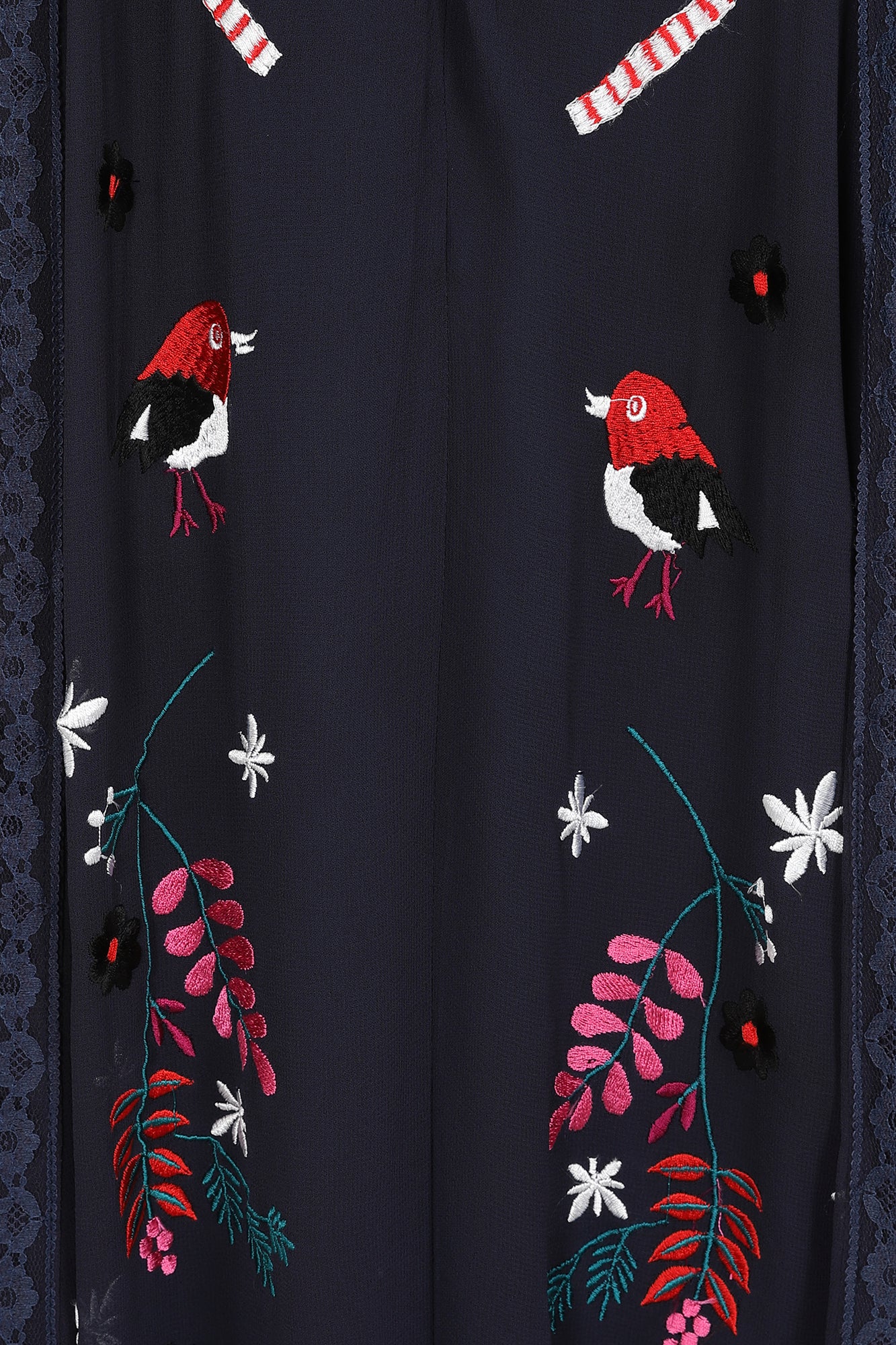 Avery Christmas Embroidered Maxi Dress with Lace Panels - Navy