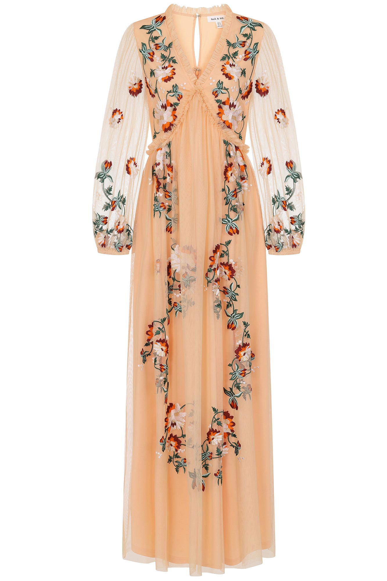 Aviana Floral Embroidered Maxi Dress - Almond