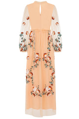 Aviana Floral Embroidered Maxi Dress - Almond