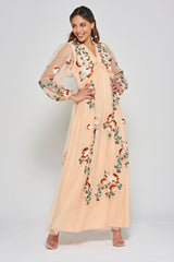 Aviana Floral Embroidered Maxi Dress - Almond