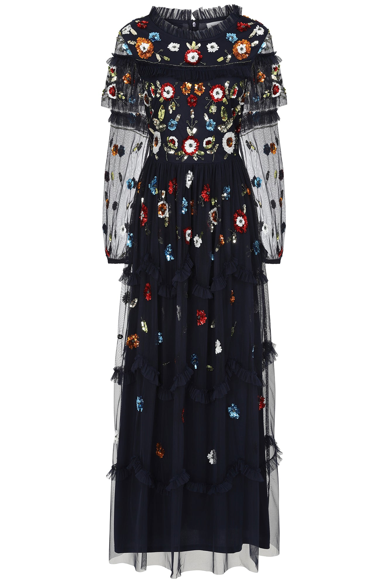 Avisa Floral Sequin Maxi Dress in Navy