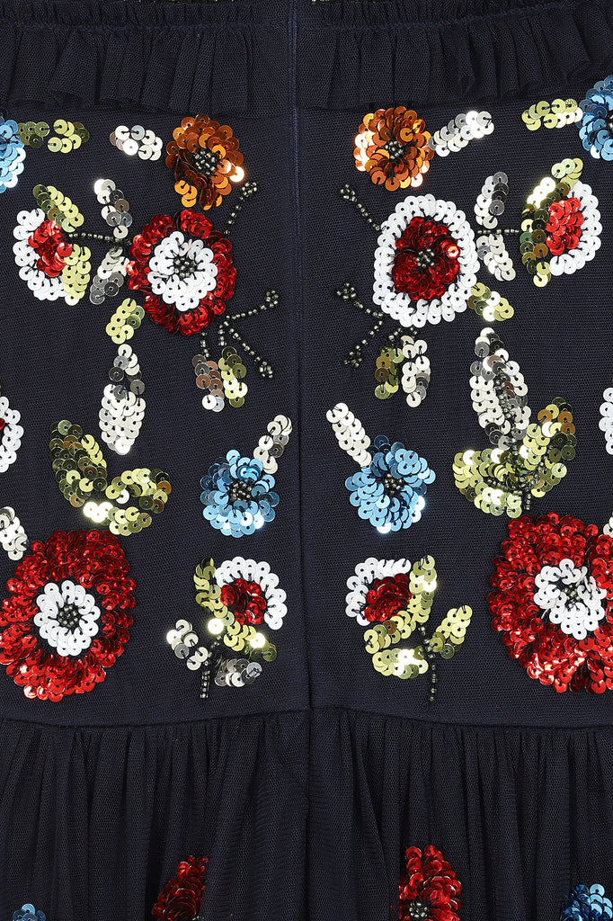 Avisa Floral Sequin Maxi Dress in Navy
