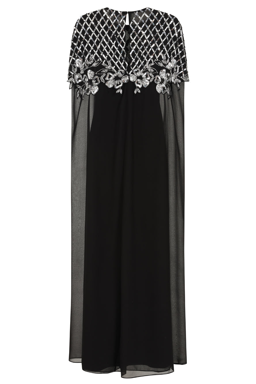 Ayden Black Embellished Cape Sleeve Maxi Dress