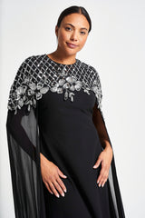 Ayden Black Embellished Cape Sleeve Maxi Dress