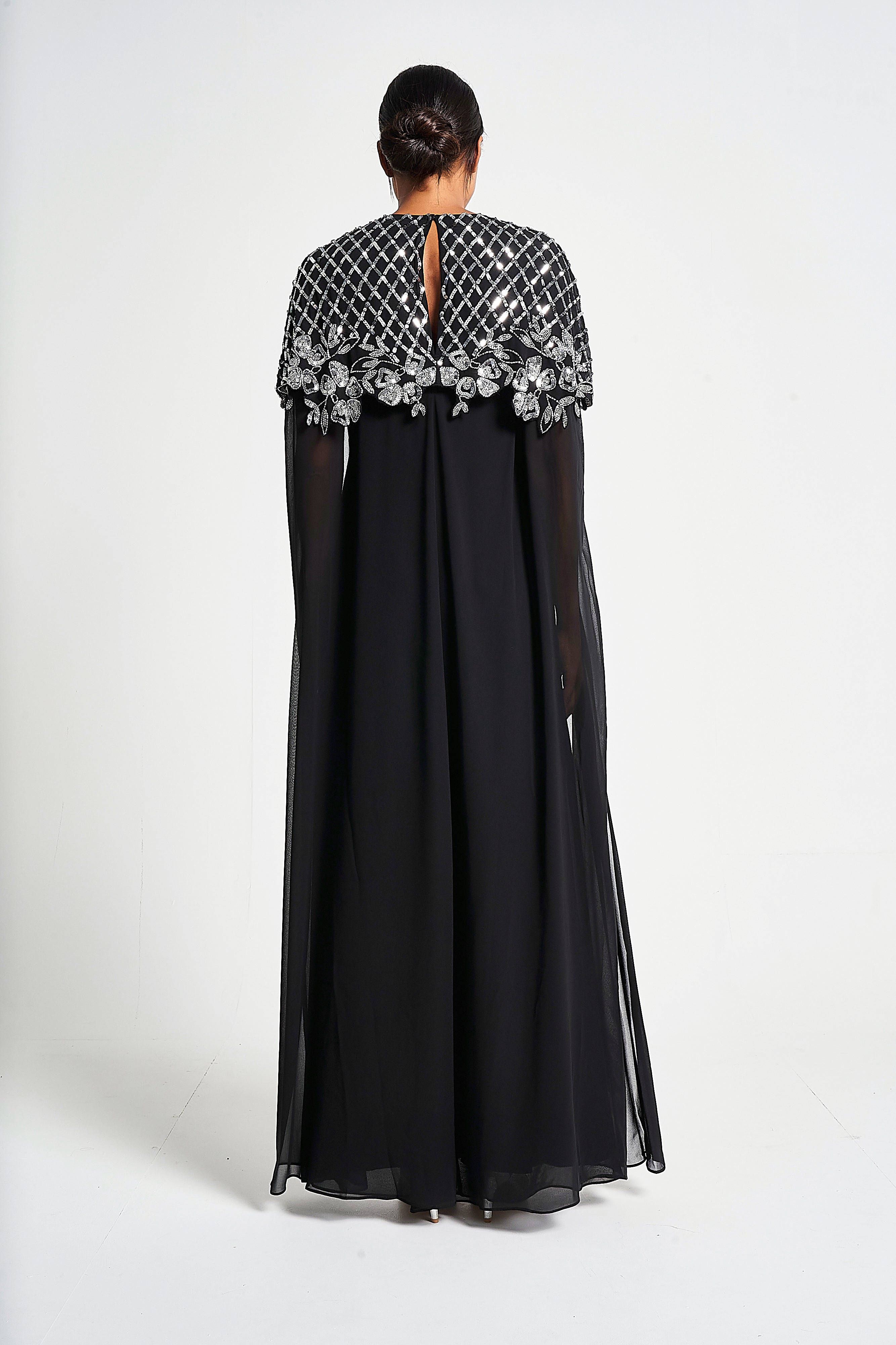 Ayden Black Sequin Cape Sleeve Maxi Dress Frock and Frill Ayden Black Sequin Cape Sleeve Maxi Dress Frock and Frill