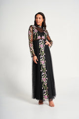 Azalea Black Floral Embroidered Maxi Dress