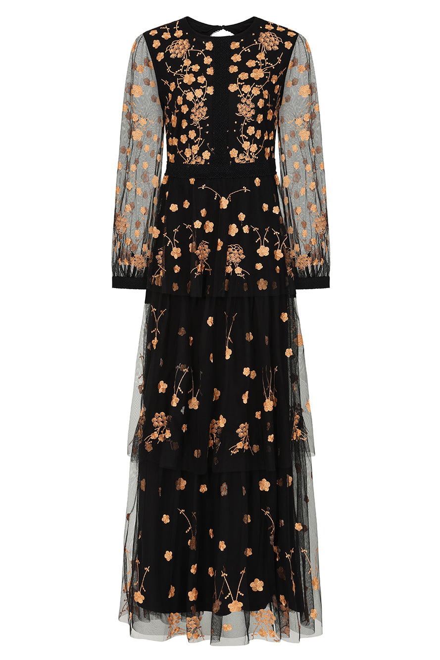 Azara Black Floral Embroidered Maxi Dress Frock and Frill Azara Black Floral Embroidered Maxi Dress Frock and Frill