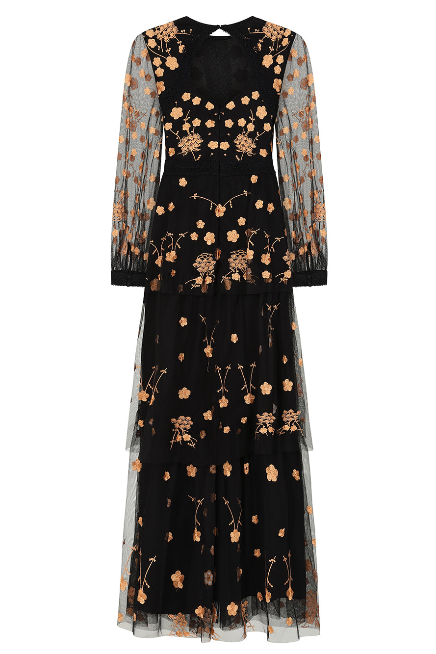 Azara Black Floral Embroidered Maxi Dress Frock and Frill Azara Black Floral Embroidered Maxi Dress Frock and Frill