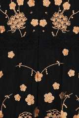 Azara black floral embroidered maxi dress by Frock and Frill with sheer long sleeves and flowing silhouette