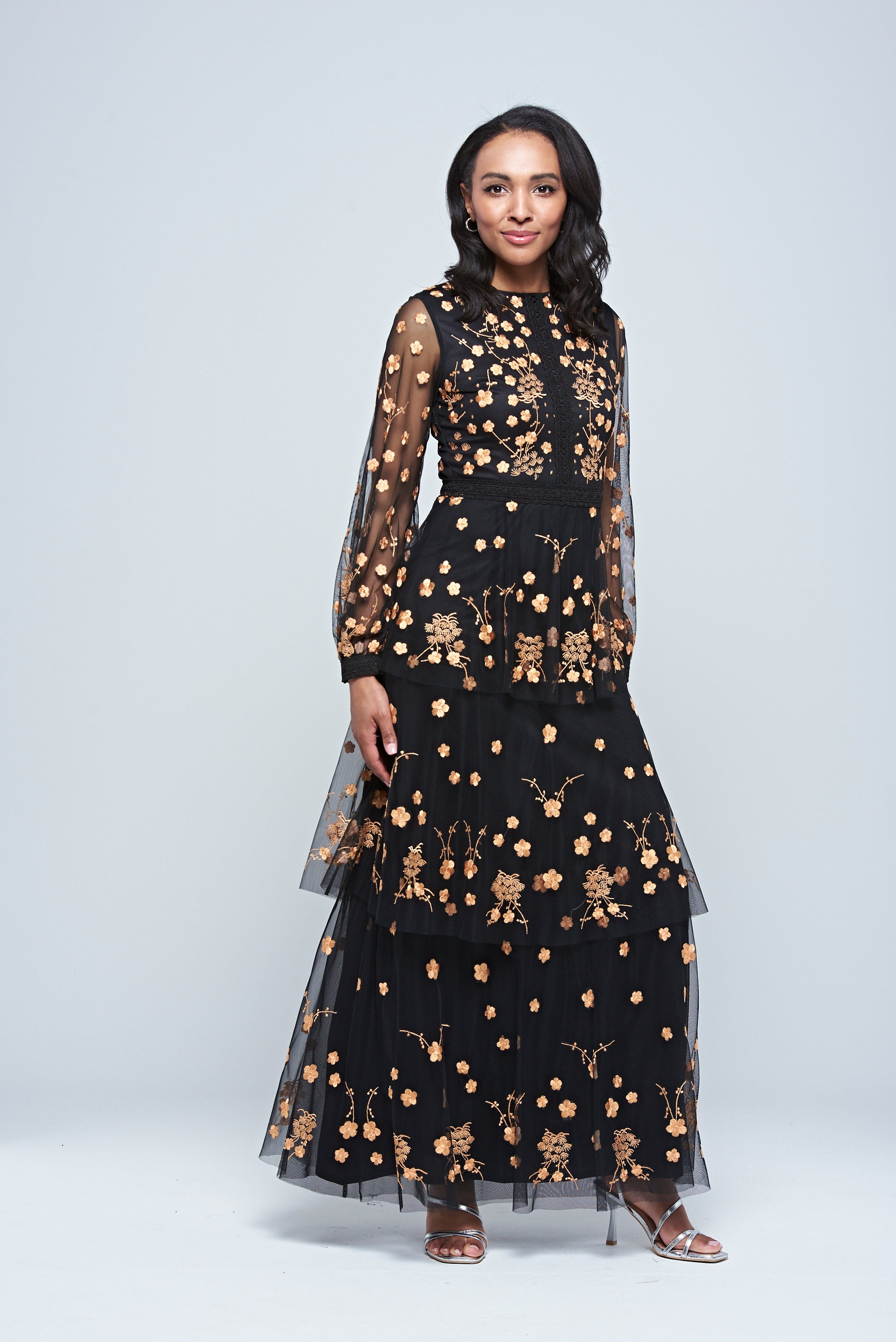 Azara Black Floral Embroidered Maxi Dress Frock and Frill Azara Black Floral Embroidered Maxi Dress Frock and Frill