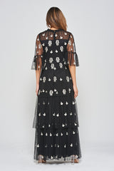 Baia Black Embroidered Tiered Maxi Dress