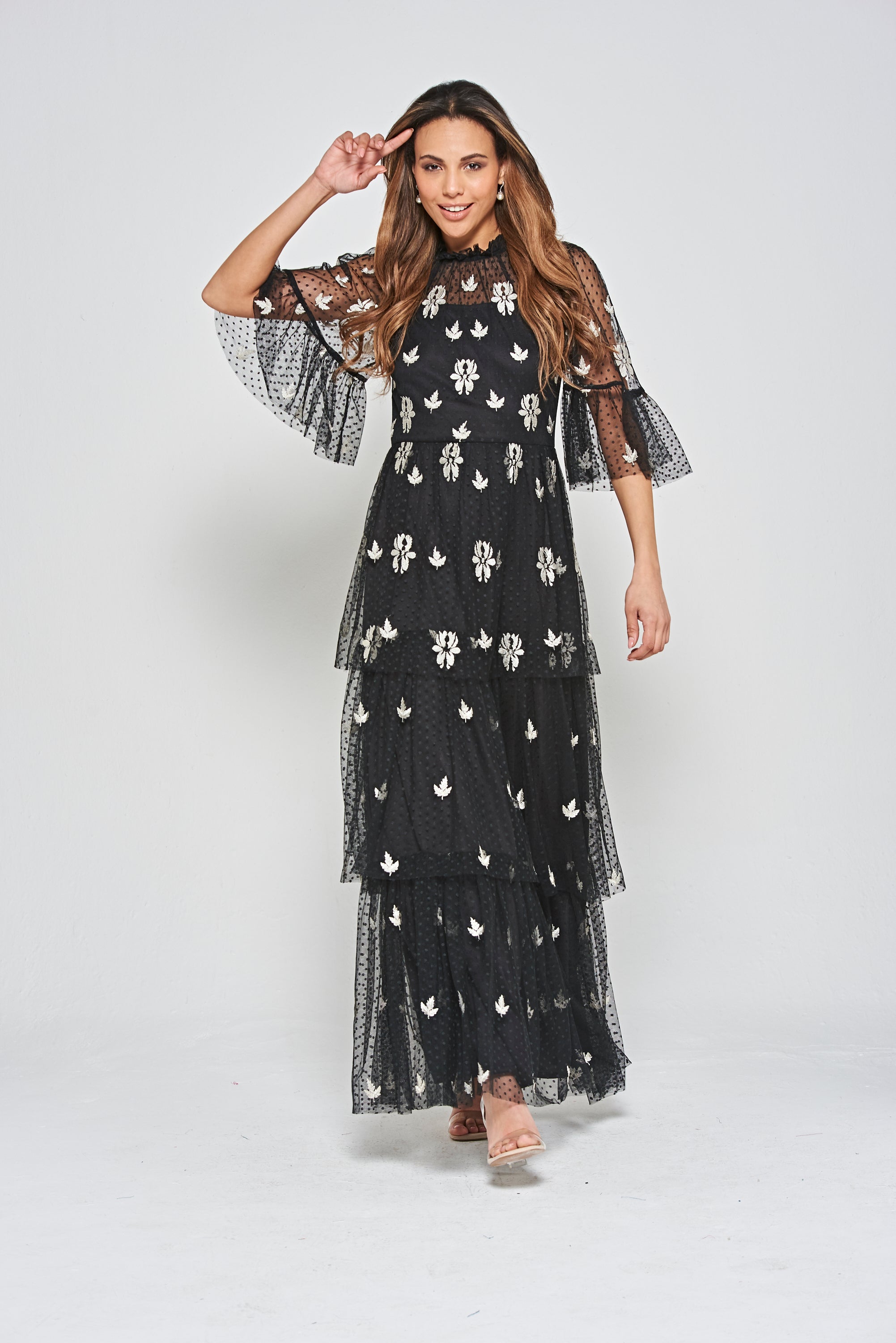 Baia Black Embroidered Tiered Maxi Dress